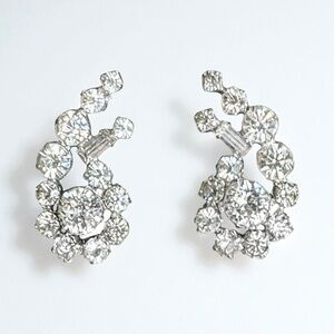 Vintage 40’s REINAD Signed Rhinestone Costume Crawler Clip On Earrings Jewelry